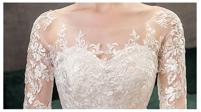 トレーン 白 ウェディングドレス ロング レース刺繡 長袖 豪華 韓国風 花嫁 前撮り 披露宴 AK097-1