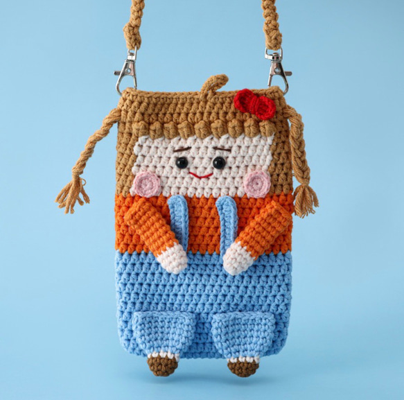 現品　手作りハンドメイドかぎ針編み人形ショルダーバッグ 手作り 毛糸 刺繍 かぎ針編み ニート ショルダーバッグ トートバッグ