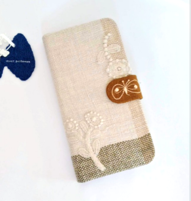 【受注製作】ボヌール ベージュミックス choucho ミナペルホネン 手帳型スマホケース