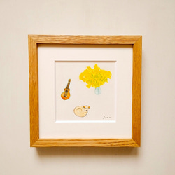 朝の食卓」原画 ※木製額縁入り（18㎝角）一点物 水彩 イラスト 北欧