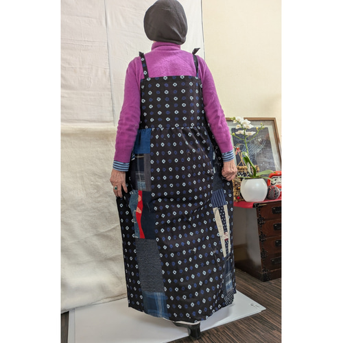 絣リメイク　絣からエプロンドレス 久留米絣と絣色々エプロンドレス(前後どちらでも着用可能) 古布