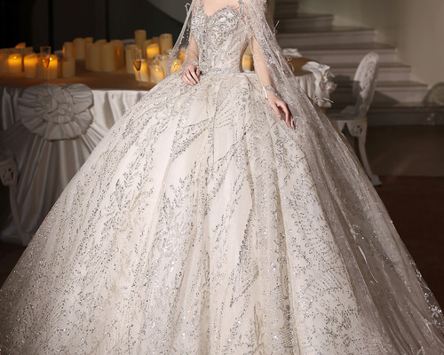 豪華 白 長袖 スパンコール きらきら ウェディングドレス 綺麗 結婚式