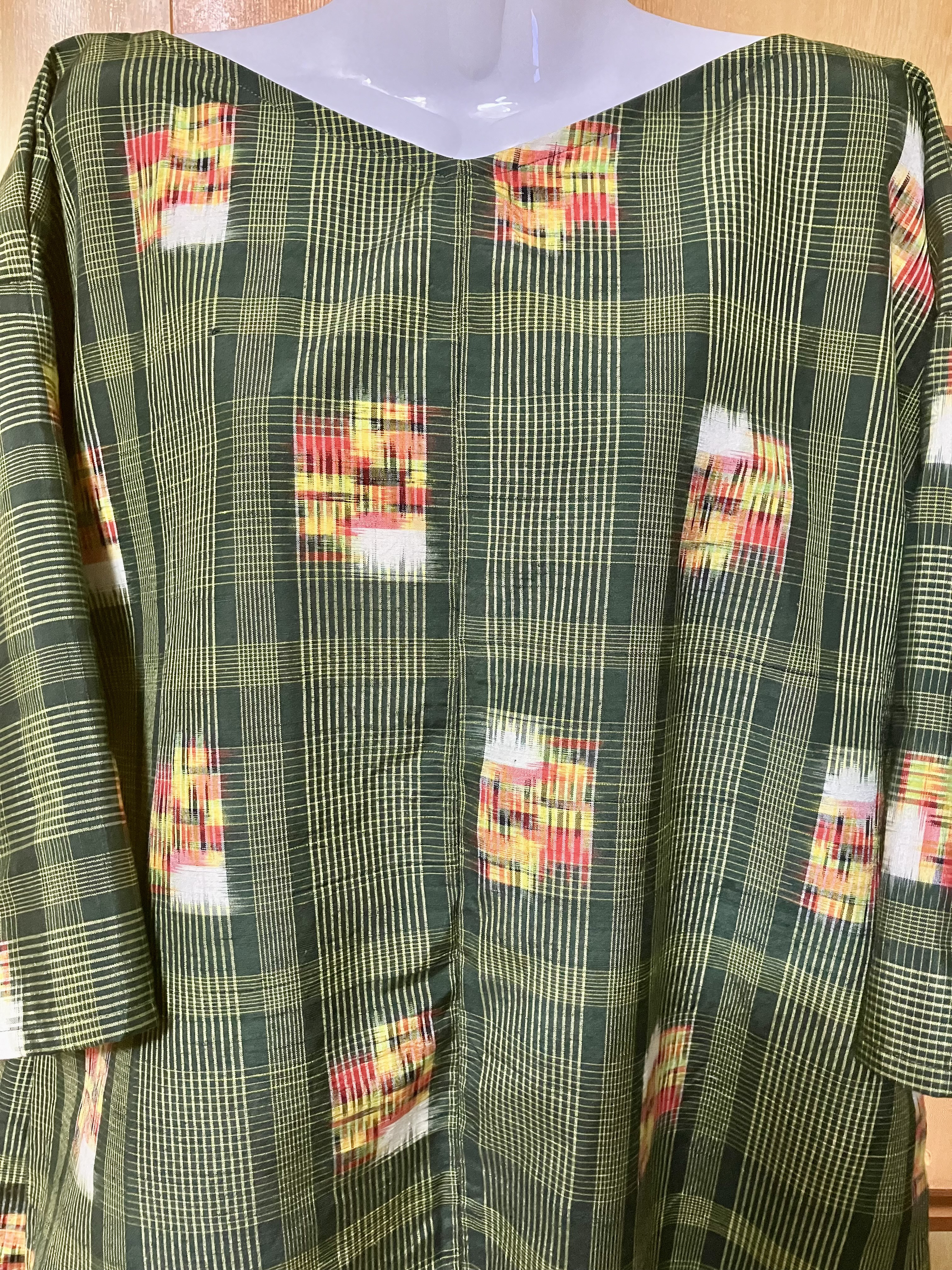 着物リメイク　ワンピース　紬　ゆったり　Ｌサイズ