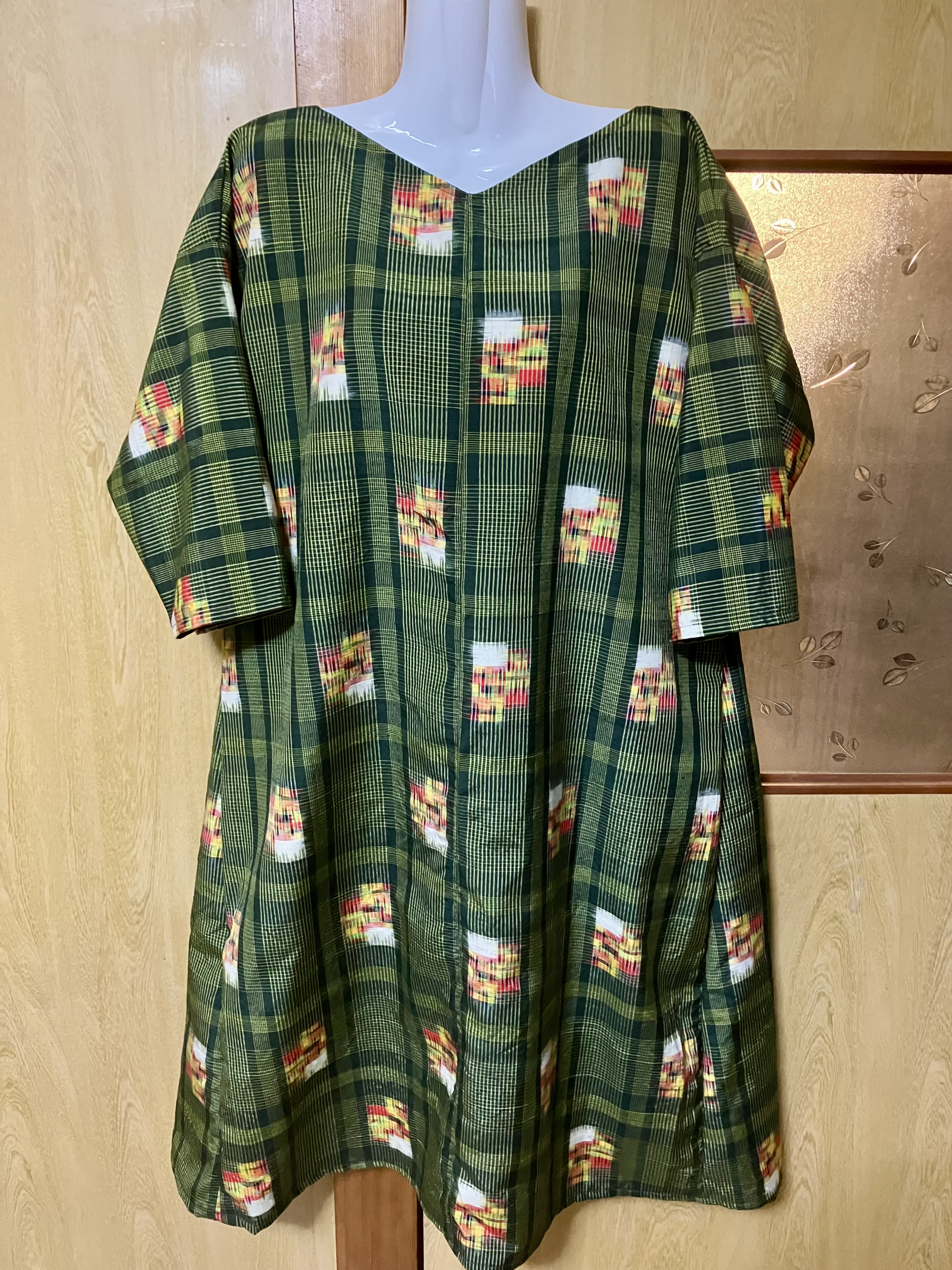 着物リメイク　ワンピース　紬　ゆったり　Ｌサイズ