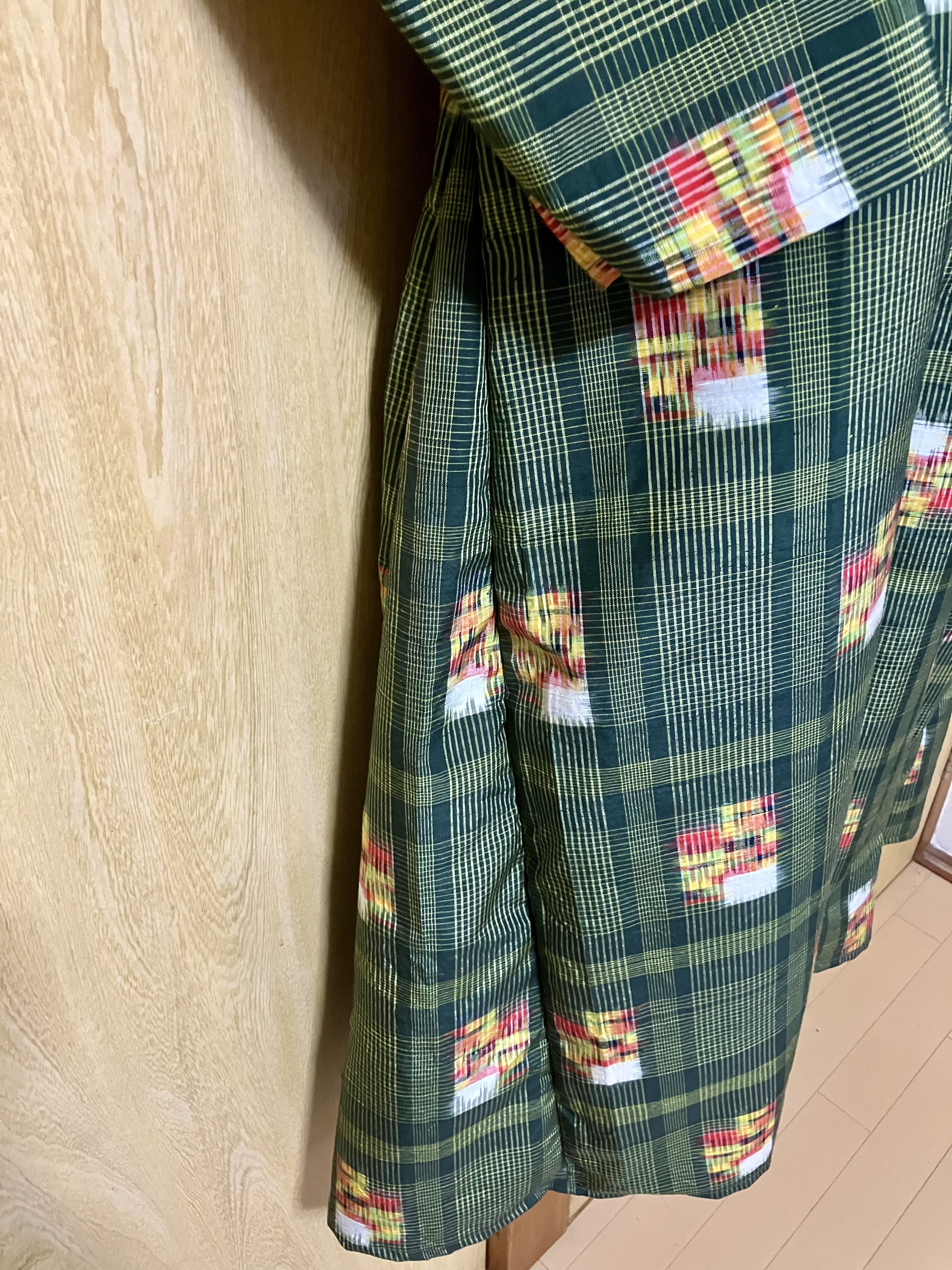 着物リメイク　ワンピース　紬　ゆったり　Ｌサイズ