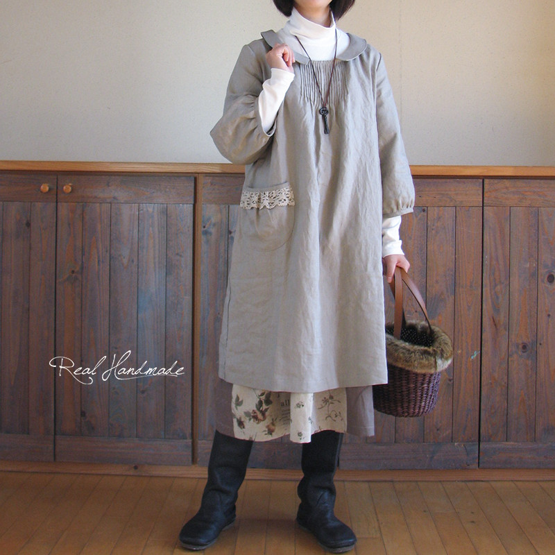 [予約販売] ヨーロッパリネンフラットカラーピンタックワンピース