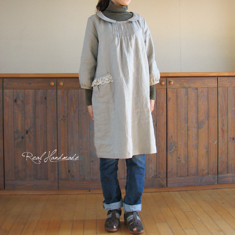 [予約販売] ヨーロッパリネンフラットカラーピンタックワンピース