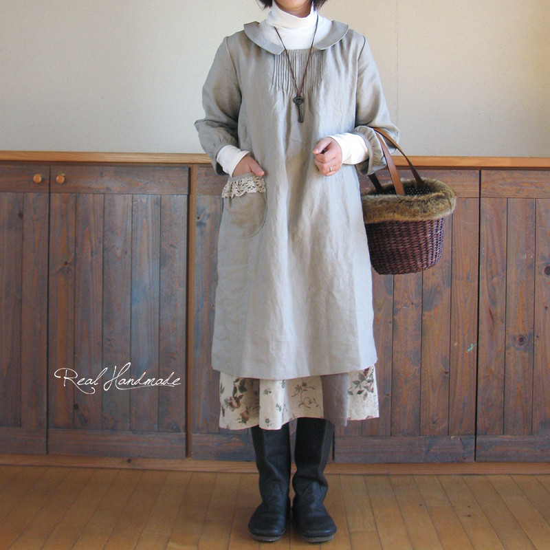 [予約販売] ヨーロッパリネンフラットカラーピンタックワンピース