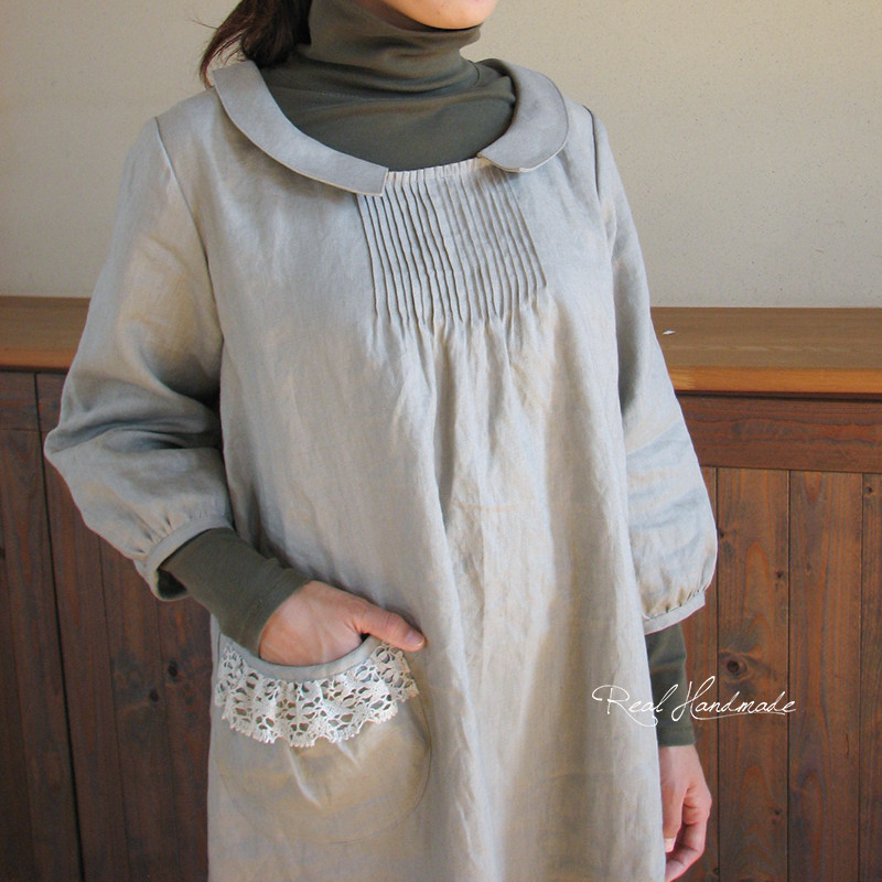 [予約販売] ヨーロッパリネンフラットカラーピンタックワンピース