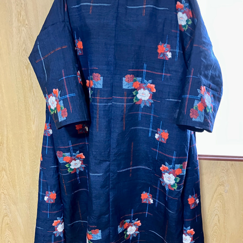 着物リメイク ワンピース 紬 ゆったり Lサイズ ワンピース 着物
