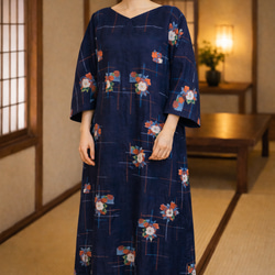 着物リメイク ワンピース 紬 ゆったり Lサイズ ワンピース 着物