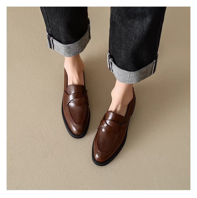 レトロ学園風 スリッポンローファー レディース 万能ブロックヒール22.5-25.5cm#1338