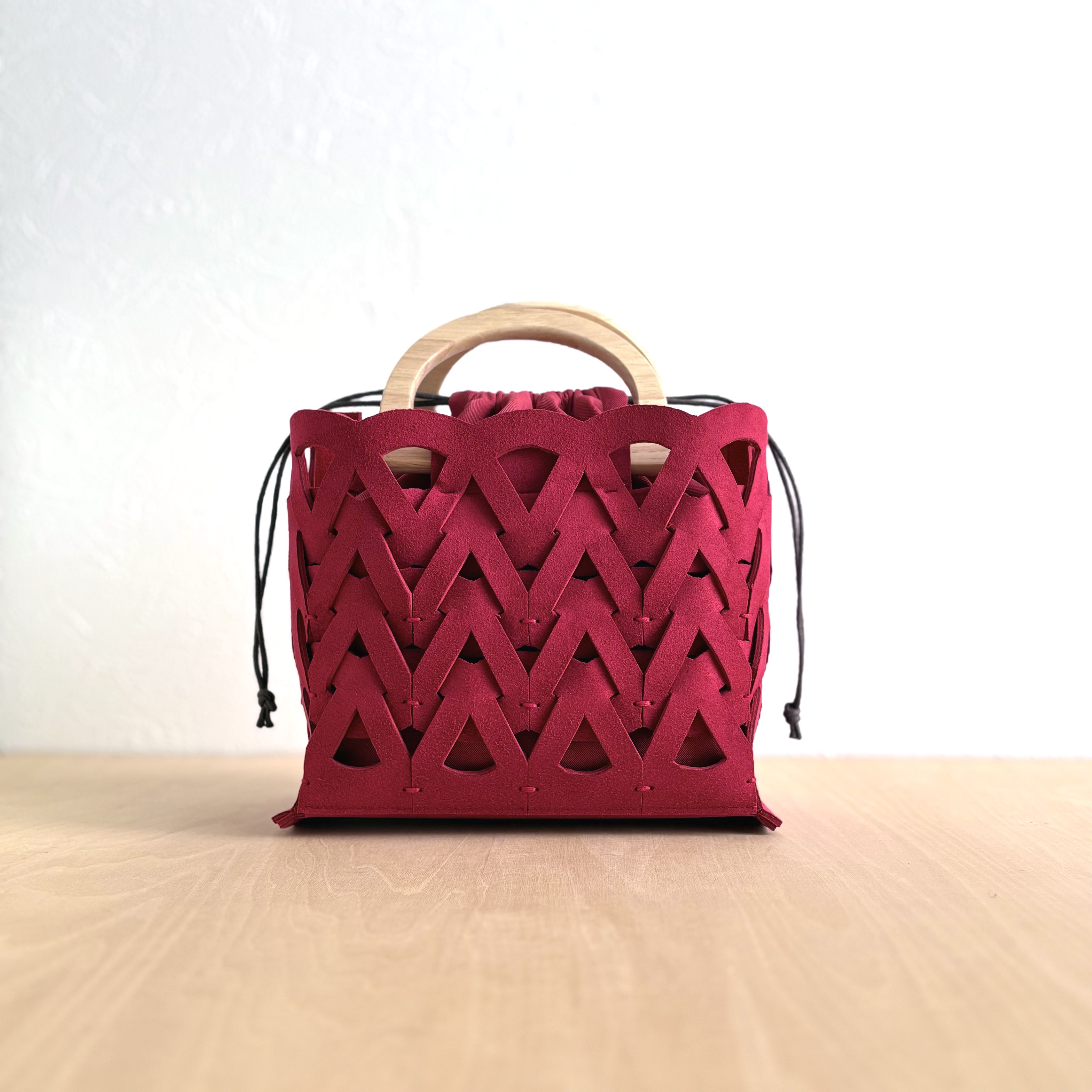 編み込み模様ミニトートバッグ★レッド