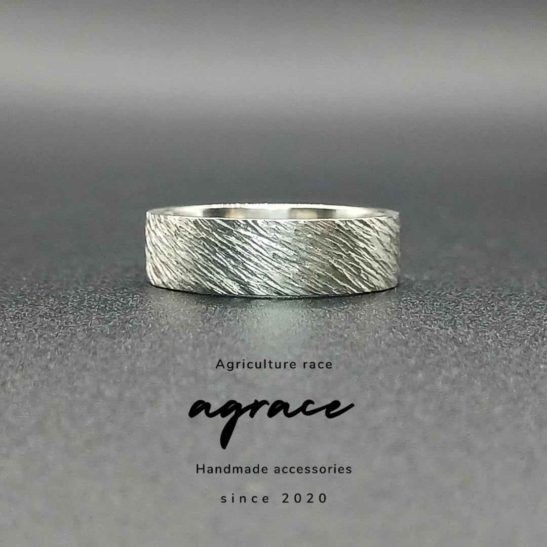 【5㎜幅 シルバー950 リング】槌目 マット 平打ち｜つむじ風｜中太・動き・ユニセックス