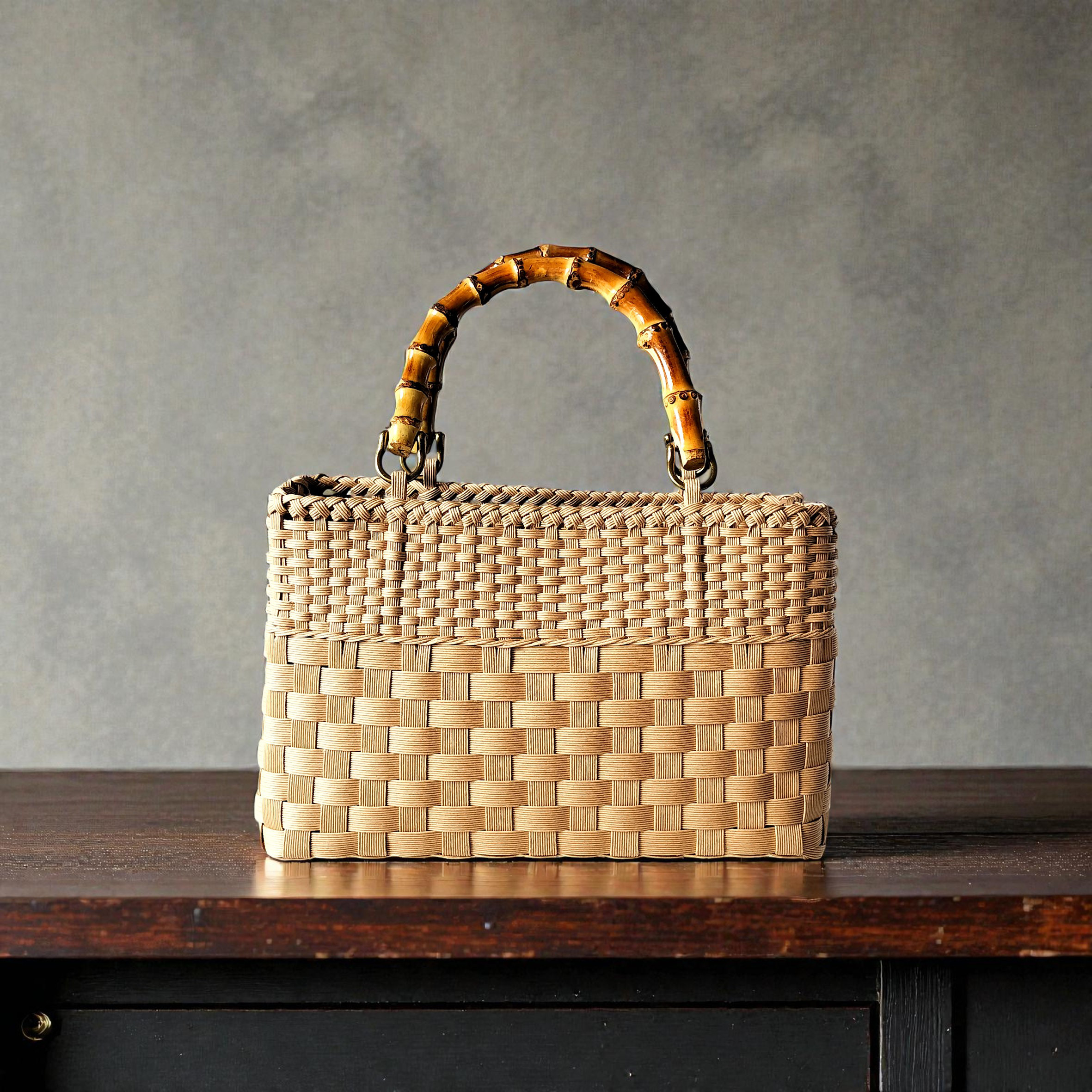 シンプル×バンブーの大人かごバッグ2way（B5サイズ｜内ポケット）