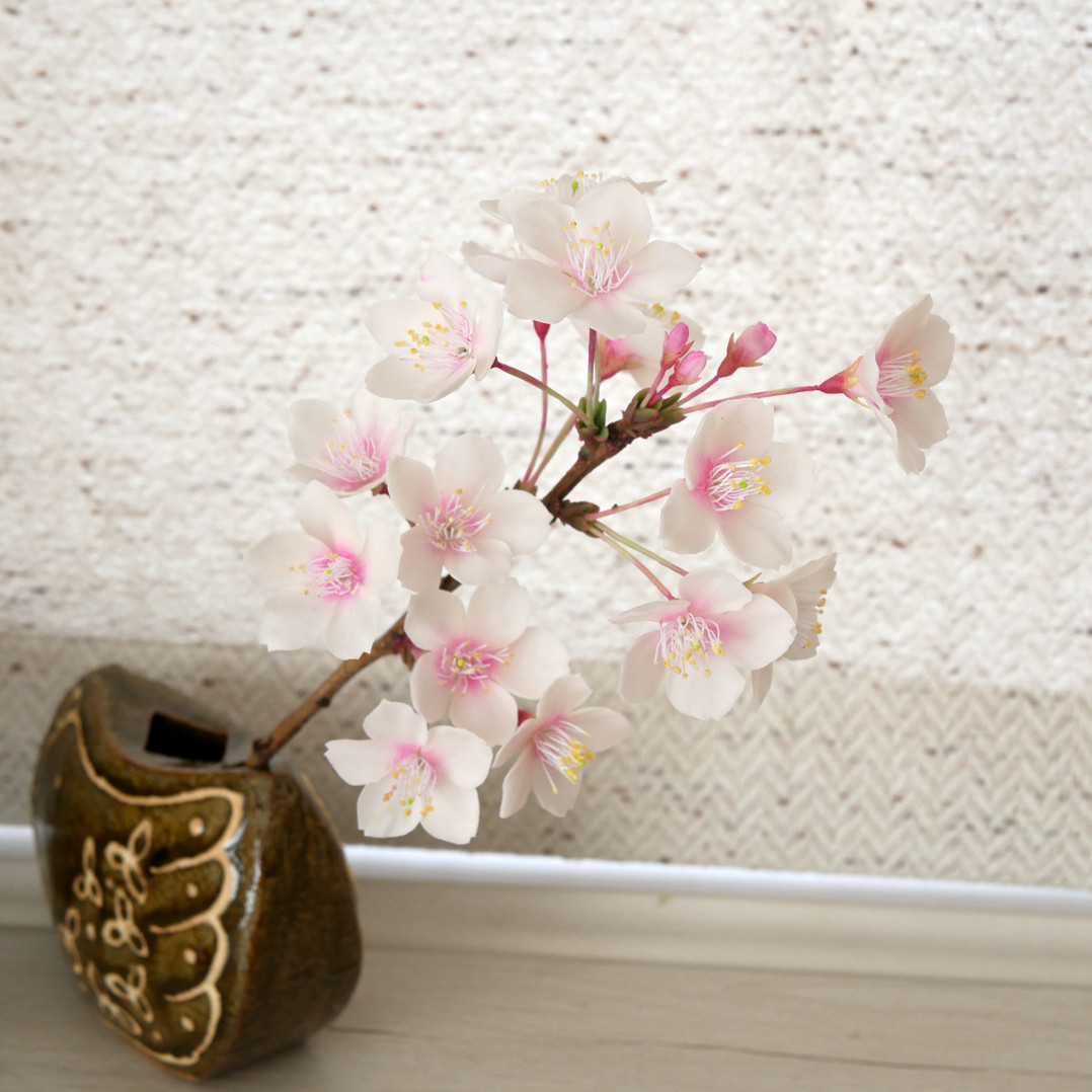 枯れない 桜 L　桜の枝使用 Géant（ジェアン）✿クレイフラワー　NO.S3-edaL4