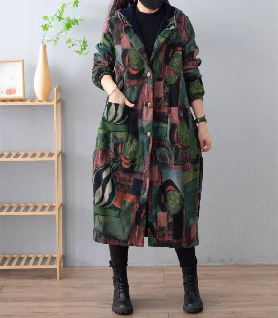 春秋の新作、花柄、裹起毛 、受注製作 、ワンピース、長袖、冬、ゆったり