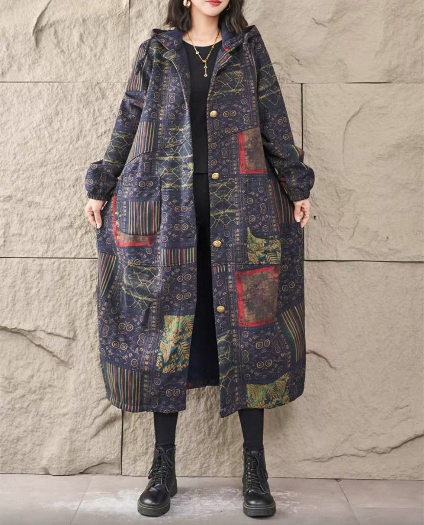 春秋の新作、花柄、裹起毛 、受注製作 、ワンピース、長袖、冬、ゆったり