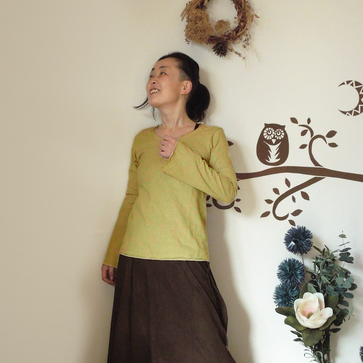 asana ヘンプコットン 厚手 フレアースリーブ●草木染めマンゴー