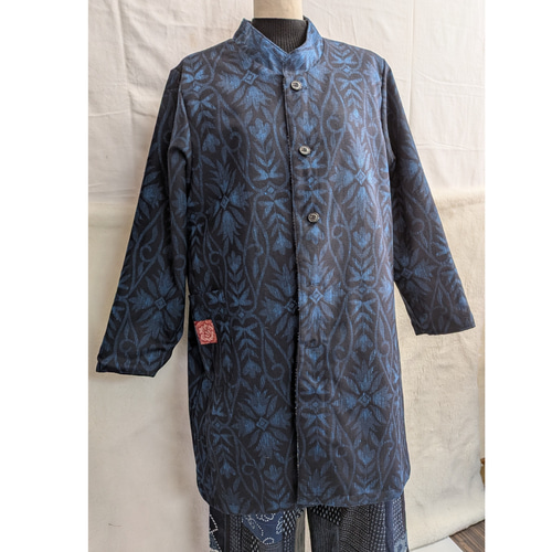 絣や古布色々と結城紬のリバーシブルコート 古布リメイク コート 着物