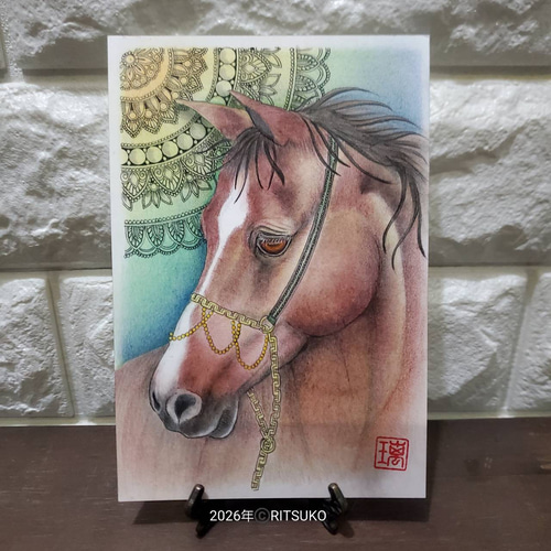 原画 1点もの ボールペン画 日本人作家 馬の絵 絵画 絵 アート 額入り