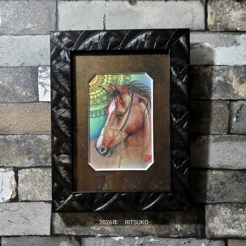 『Composition HT』　現代アート・絵画・ボールペン画・原画・額縁付 原画 1点もの ボールペン画 日本人作家 馬の絵 絵画 絵 アート 額入り