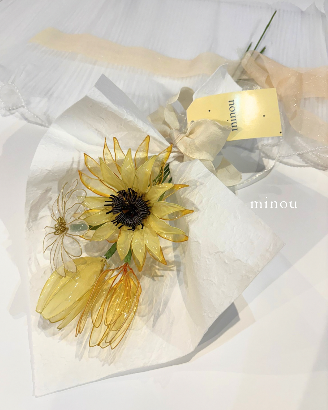 透け感ひまわりブーケ｜ディップフラワー 枯れないブーケ ギフト