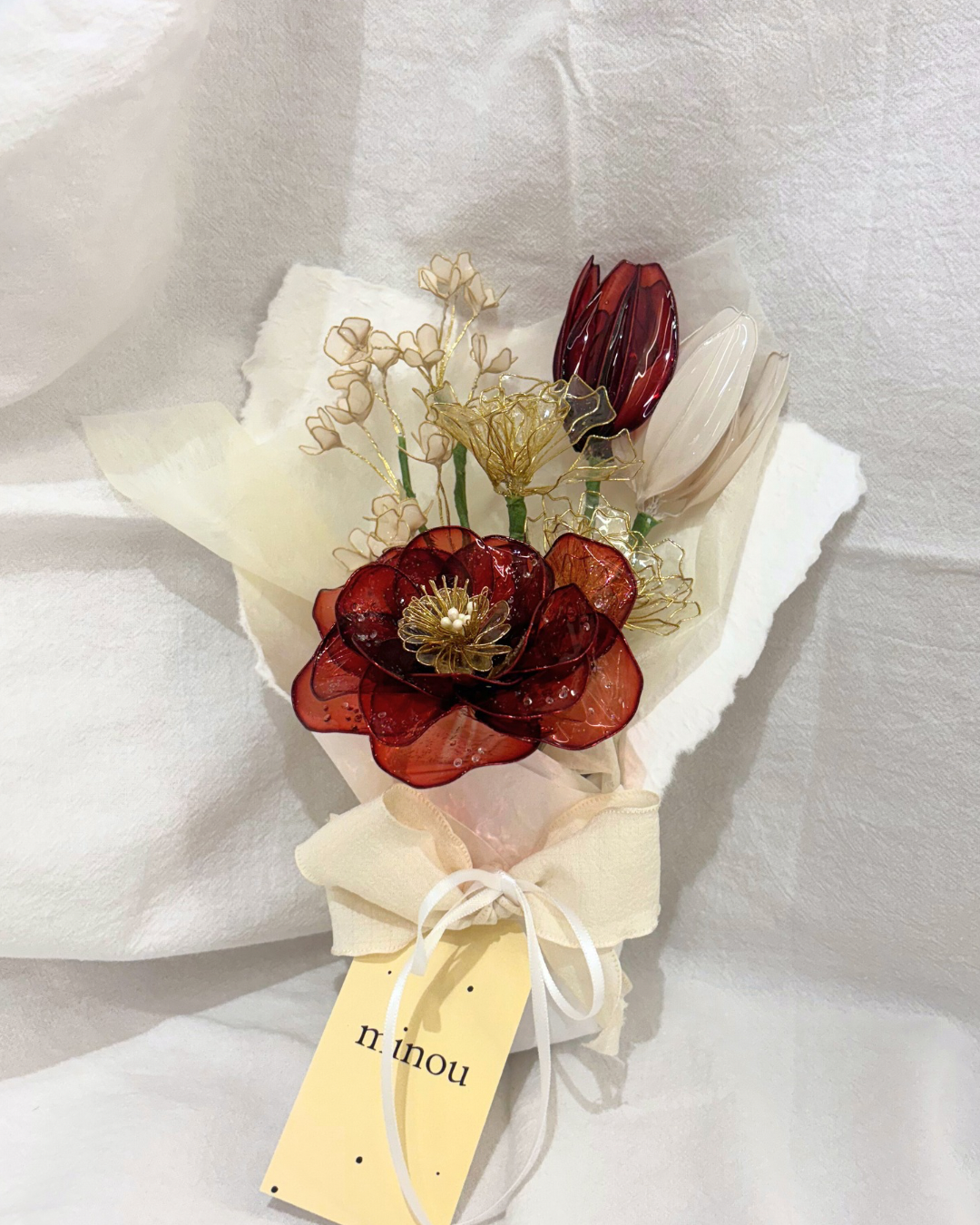 うるっと赤ローズブーケ　ディップフラワー 枯れないブーケ｜ぷっくり透明感のスタンドブーケ｜ギフト・誕生日