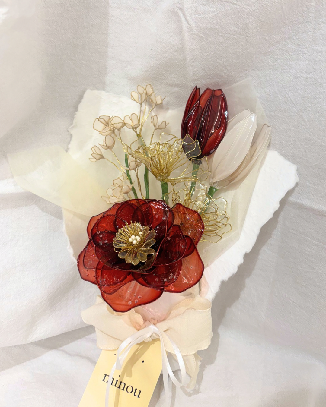 うるっと赤ローズブーケ　ディップフラワー 枯れないブーケ｜ぷっくり透明感のスタンドブーケ｜ギフト・誕生日