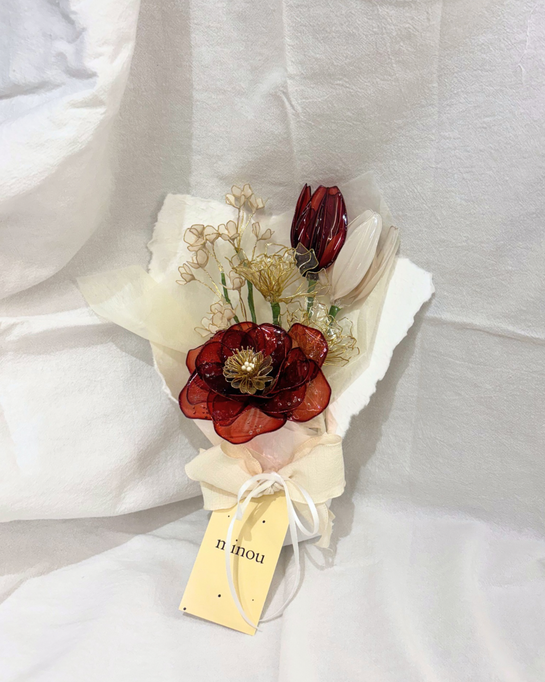 うるっと赤ローズブーケ　ディップフラワー 枯れないブーケ｜ぷっくり透明感のスタンドブーケ｜ギフト・誕生日