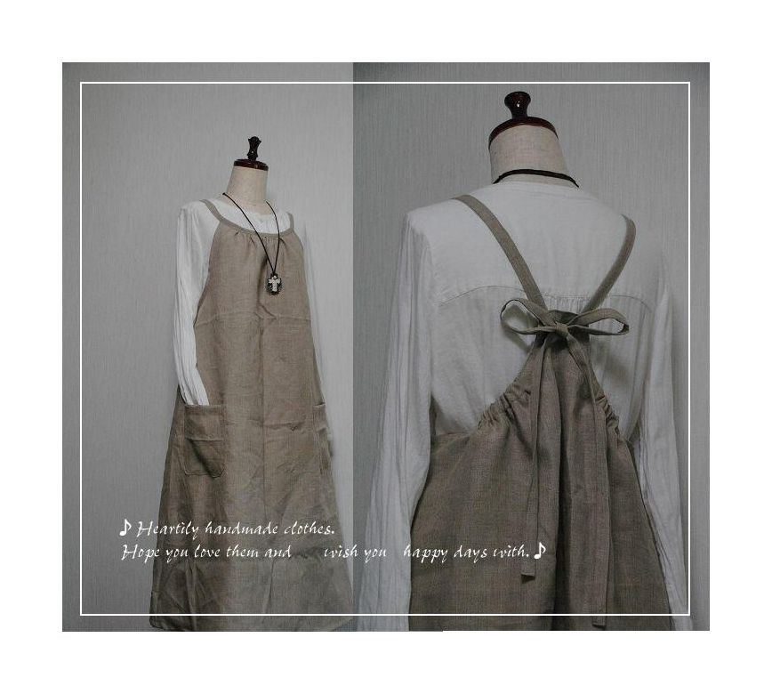 ★受注製作　着丈130cm★　エプロンワンピース　リネン100% 　ワンピース エプロンワンピース　　ウエスト切替なし