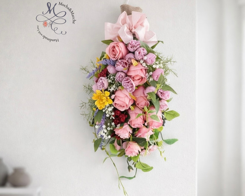 光触媒フラワー 春色ローズのスプリングスワッグ｜光触媒アーティ