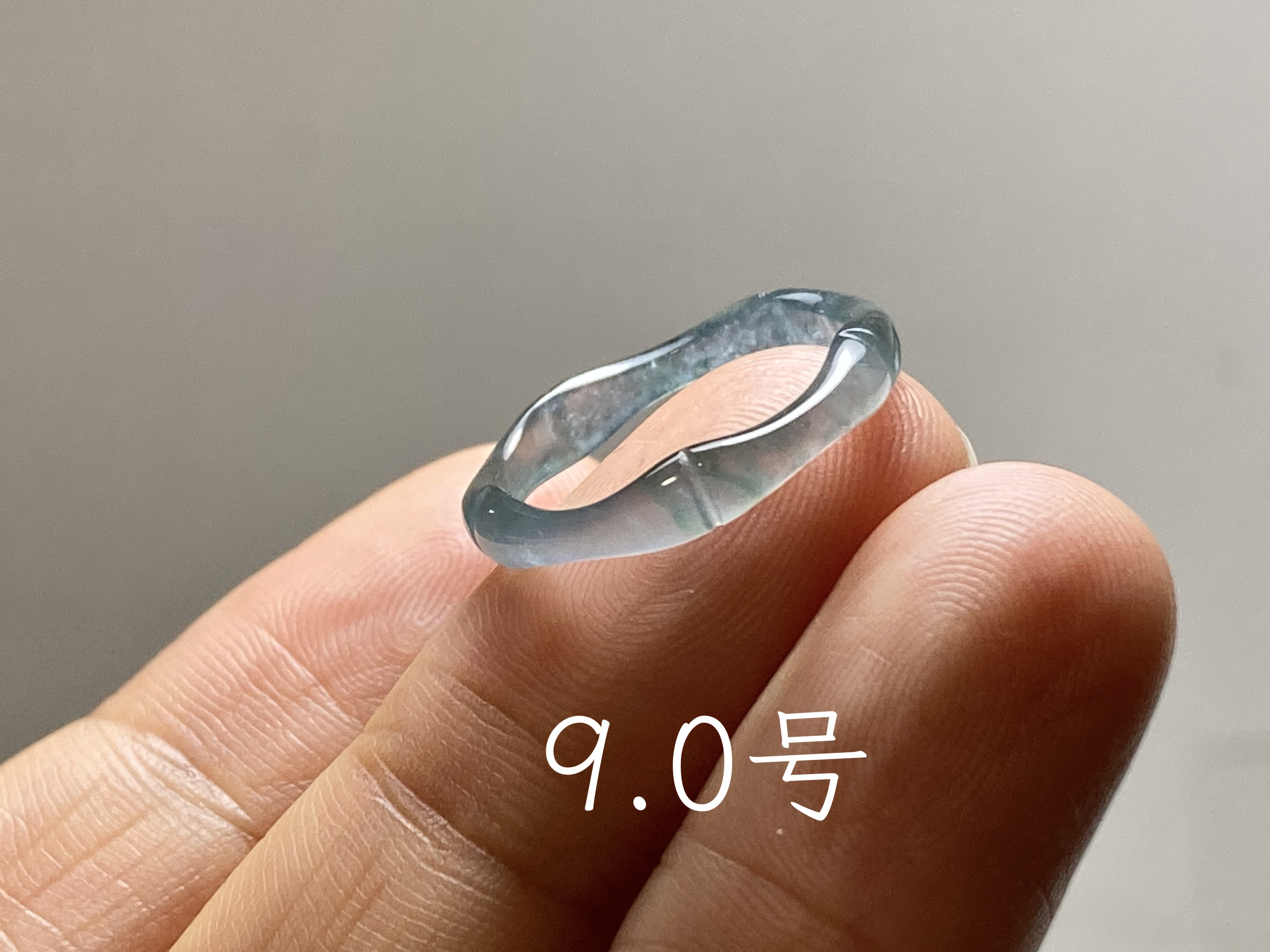 L15-224 ピンキーリング 氷種 竹節 水青色 9.0号 グアテマラ産 A貨 本翡翠 くりぬき