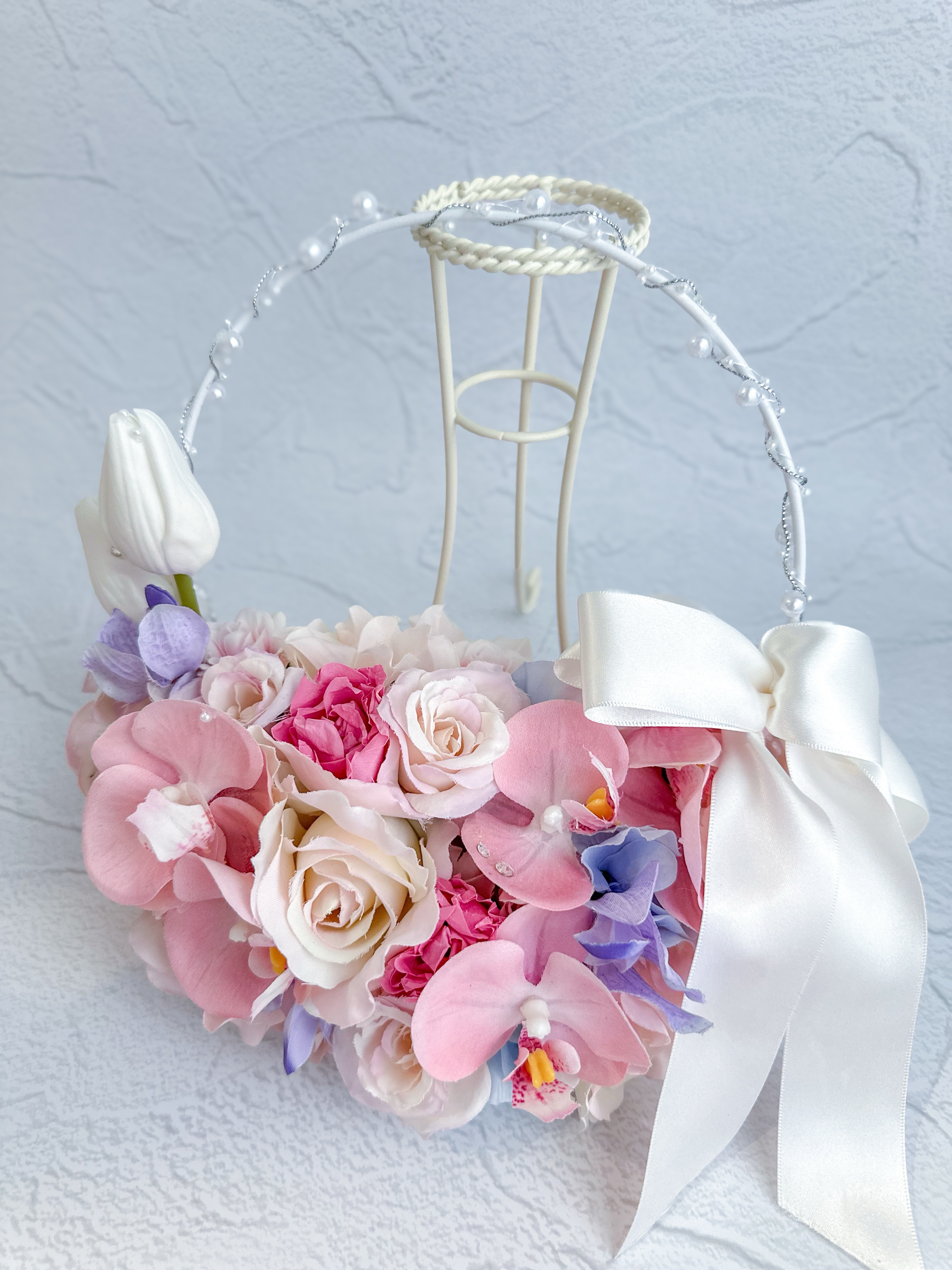 【 お急ぎ対応可能 】 フープブーケ ウェディングブーケ アーティフィシャルフラワー ピンク  【 ブートニア付き 】