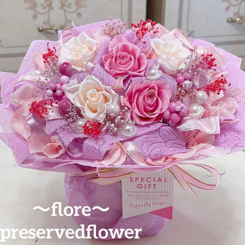 送料無料、ラッピング込み】✨大人気のミックスバラプリザーブド✨花束