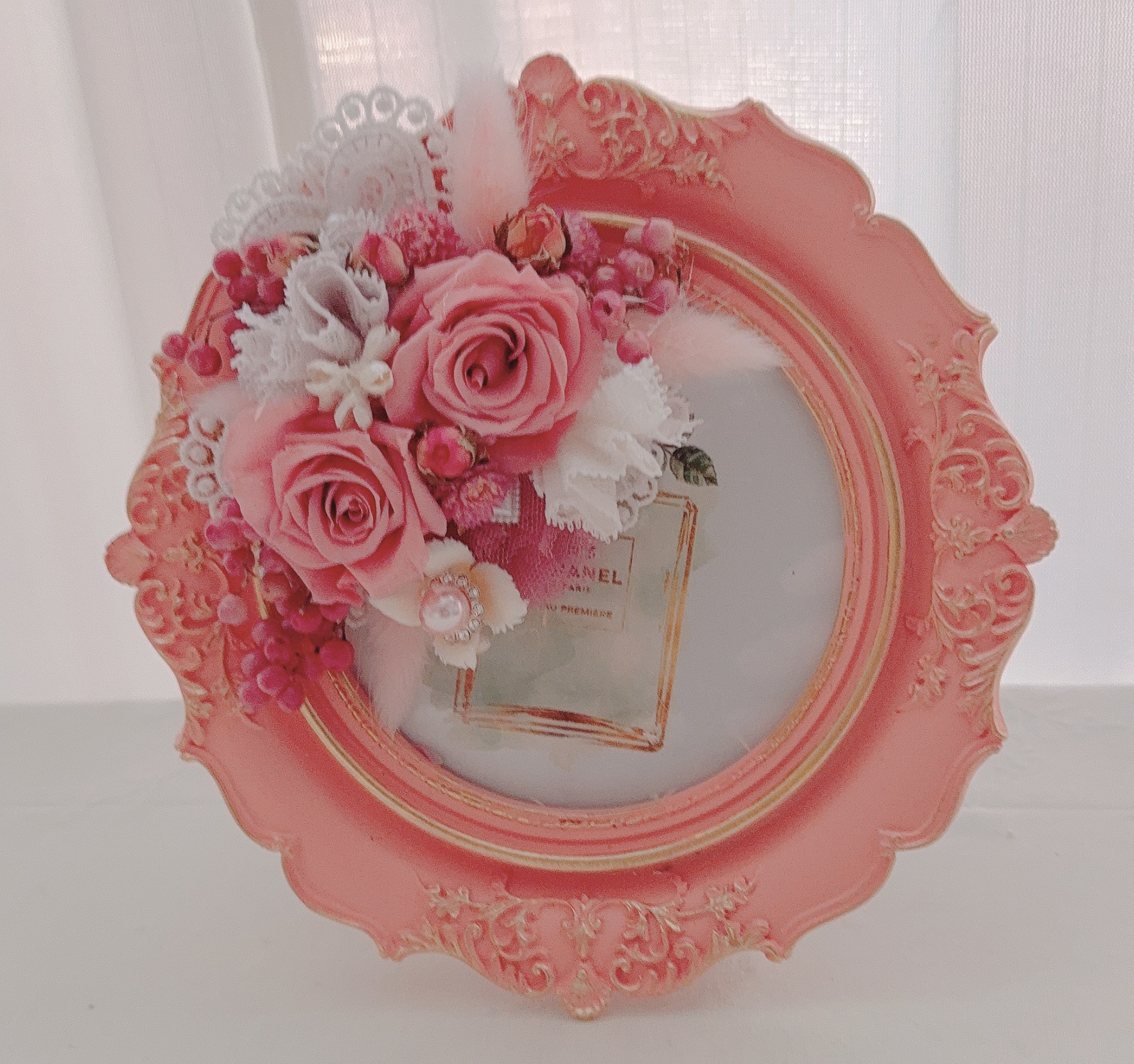 ❤️SALE❤️shabbyアンティークコーラルピンクフレームアレンジ️