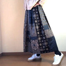 アンティーク大島紬の巻きスカート 丈81cm パッチワーク サロン 着物