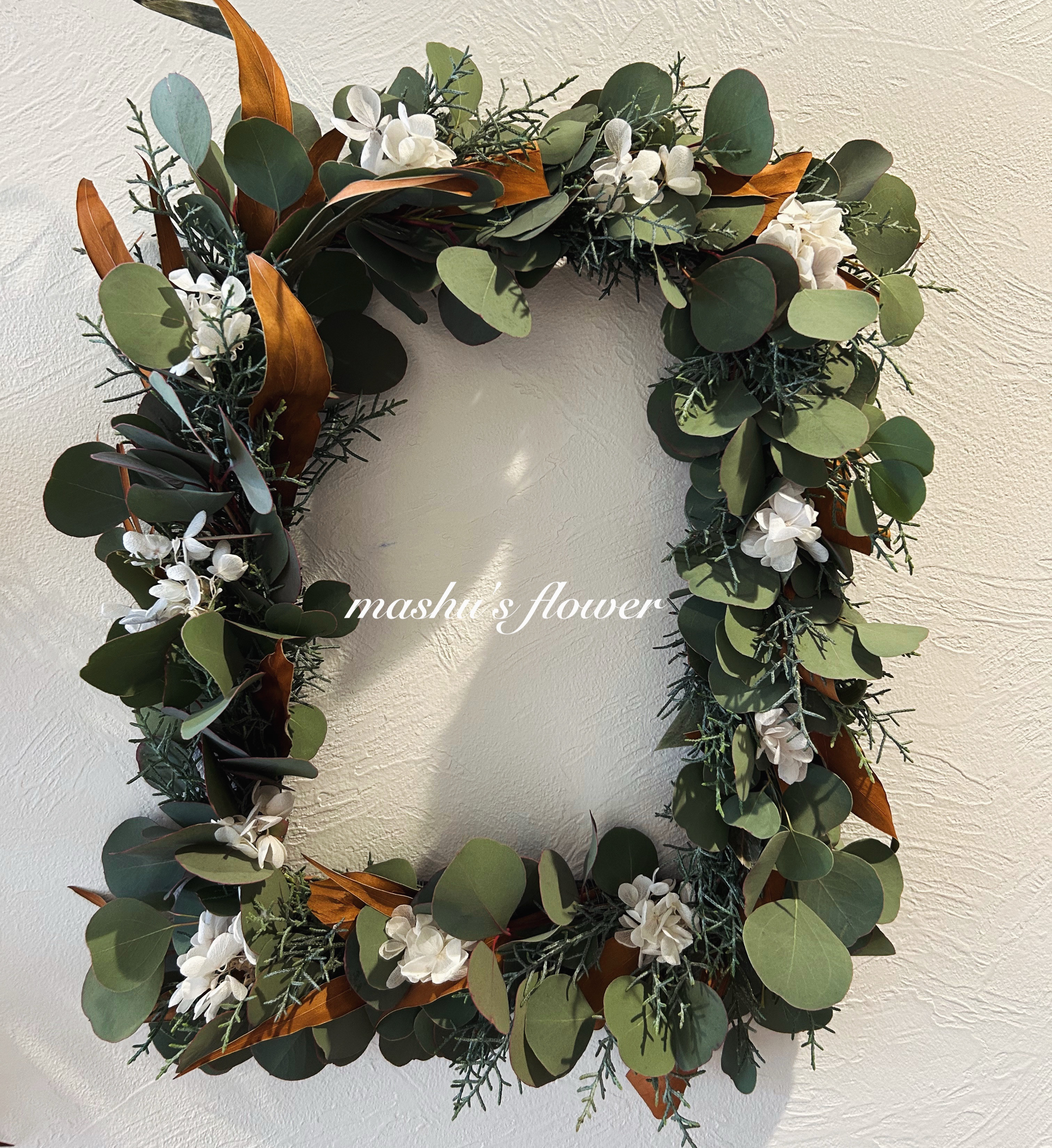 ユーカリのナチュラルフラワーフレーム｜壁飾り・インテリアグリーン｜受注生産　ドライフラワー