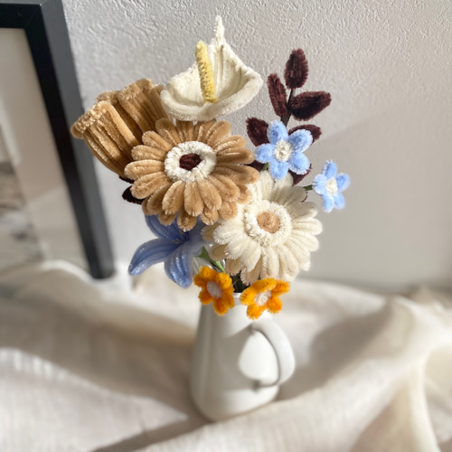 ブラウン×ブルーのブーケ モールフラワー|お祝いや記念日のプレゼント