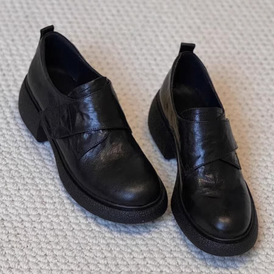 厚底 レトロ イギリス風 マジックテープ スリッポン ローファー レディース22.5-25cm#1342