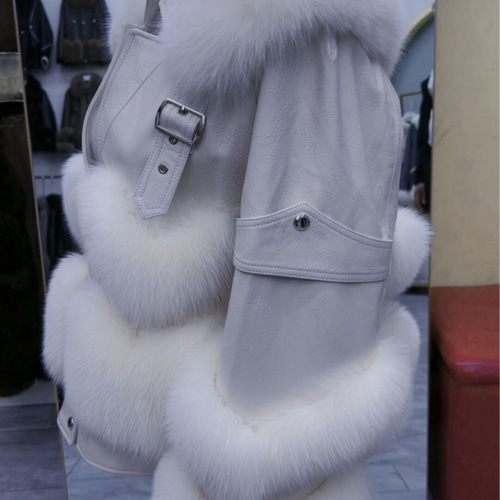 新品☆最高級↑フォックス &羊革 &ダウンコートライダースジャケット