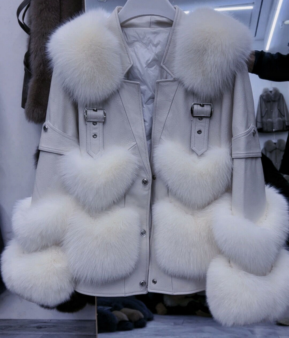 新品★最高級↑フォックス &羊革 &ダウンコートライダースジャケット毛皮ファー