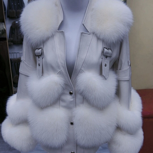 新品☆最高級↑フォックス &羊革 &ダウンコートライダースジャケット