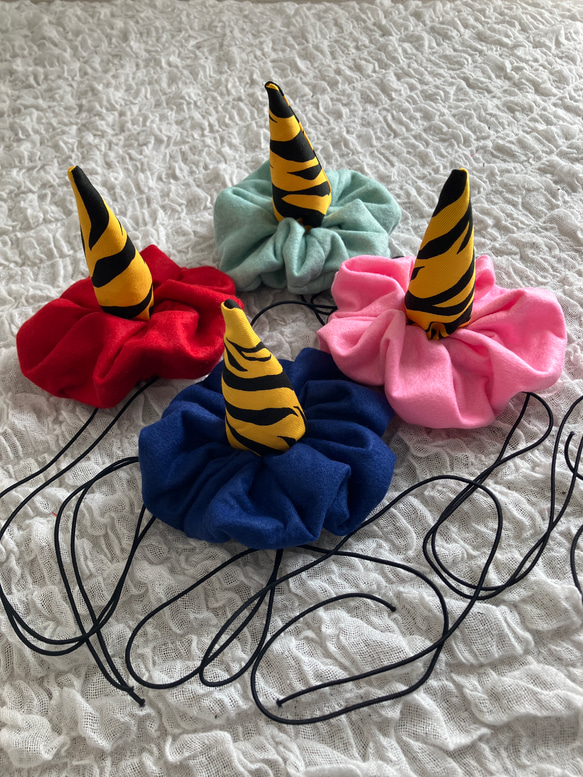 節分 鬼のつの 角 ピンク みどり 青 赤 ヘアバンド・ターバン 抹茶