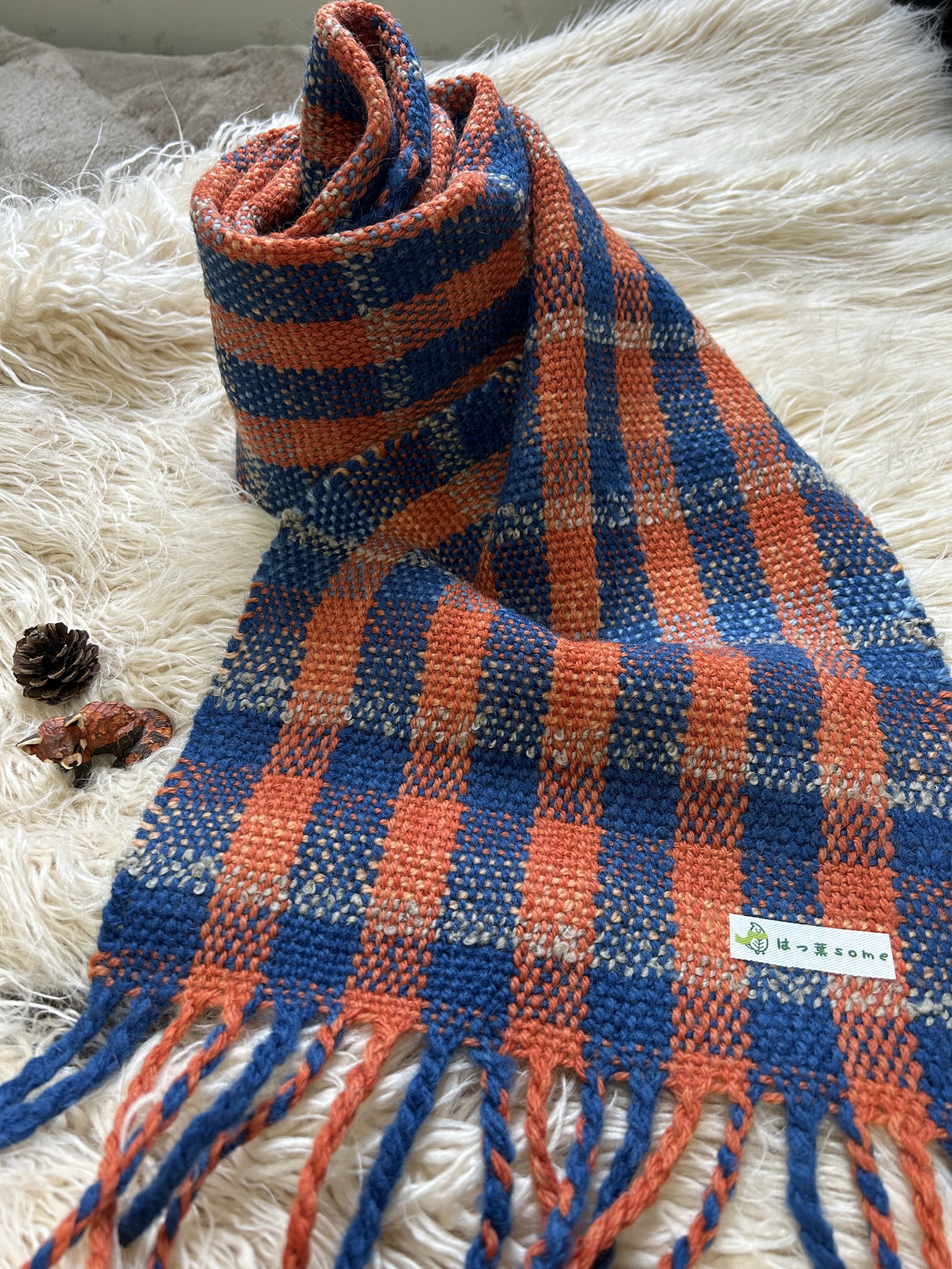 藍・アカネ染め手織りマフラー