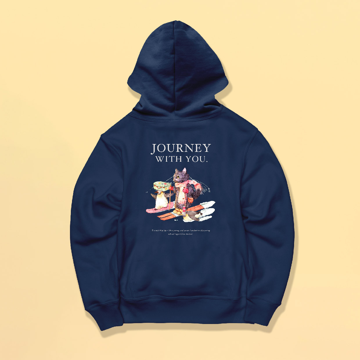 「Journey with you. 南極を旅するネコ」しっかりコットン生地/プルオーバーパーカー/送料無料