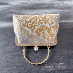 １月の新作♡京都西陣服部織物　最高級格の高い伝統柄絹の煌めき上品ゴールドパーティーバッグ帯バッグフォーマルバッグ 4枚目の画像