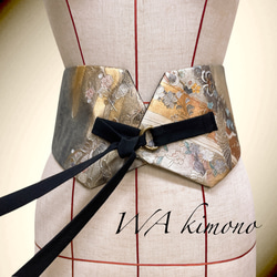 紗着物 スクエア変型ジレ 着物リメイク カーディガン ドレープ