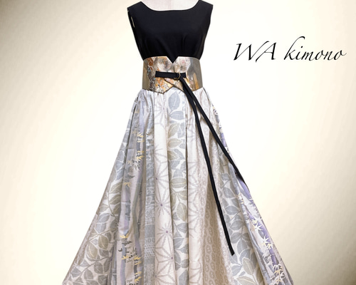 着物の品格 正絹 フレアーワンピース 高級感 L～2L 着物リメイク 結婚