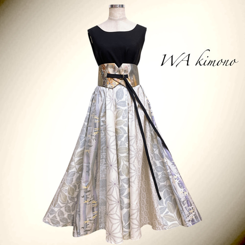 着物の品格 正絹 フレアーワンピース 高級感 L～2L 着物リメイク 結婚